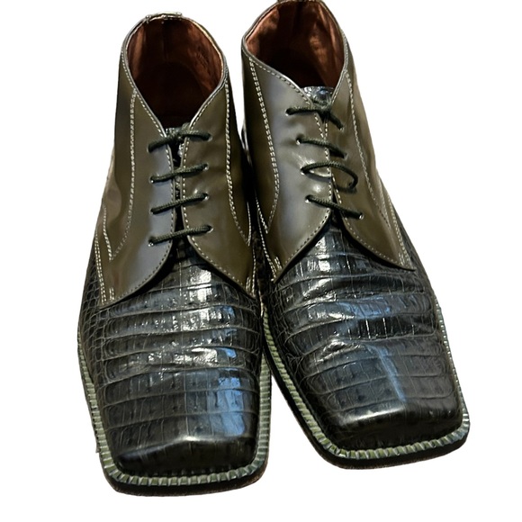 FRATELLI Men's Green Croc Embossed Leather Square Toe Lace Up Dress Shoe-Sz 9.5 - Picture 5 of 14